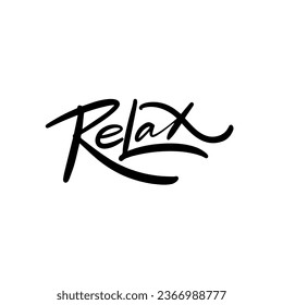 Relax word black color calligraphy style. Lettering vector art isolated on white background.