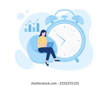 Relax work with alarm trending concept flat illustration