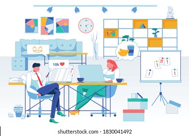 Relax, Workplace Idleness Flat Vector Illustration. Lazy Office Workers, Surfing Internet and Dreaming Colleagues Faceless Characters. Work Unwillingness, Official Duties Avoidance Concept