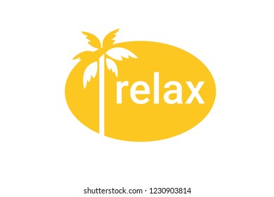Relax. yellow logo with palm tree. Logo for travel company.