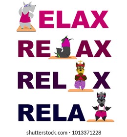 relax yoga motivation poster or for t-shirt print funny scottish terrier dog doing yoga practice Yoga poses silhouette Yoga with dog