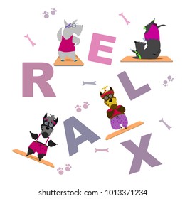 relax yoga motivation poster or for t-shirt print funny scottish terrier dog doing yoga practice Yoga poses silhouette Yoga with dog