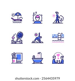 Relaxation and activities - line design style icons set