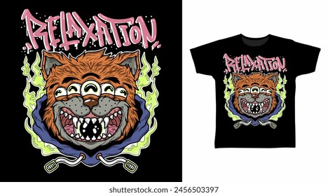 Relaxation Cat Monster Illustration Pop Art Tshirt Designs.