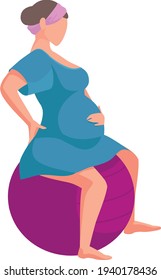 Relaxation in childbirth. Relaxation positions on fitball. Design concept flat vector illustration