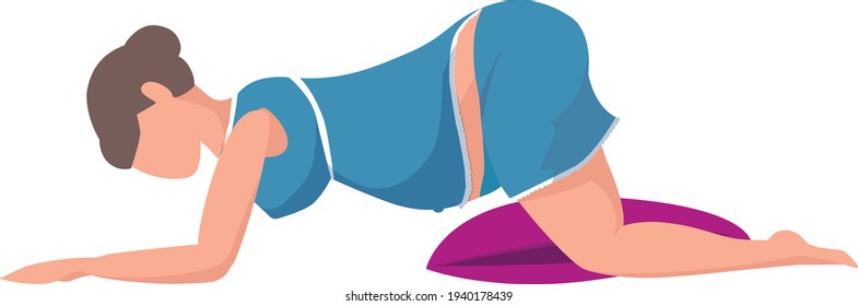 Relaxation in childbirth. Relaxation positions with pillow. Design concept flat vector illustration
