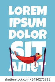 Relaxation concept banner. Vector illustration of a carefree person in a hammock, ideal for leisure and travel designs