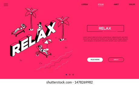 Relaxation concept - line design style isometric web banner