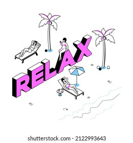 Relaxation concept - modern line isometry design style illustration