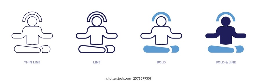 Relaxation exercises icon in 4 different styles. Thin Line, Line, Bold, and Bold Line. Duotone style. Editable stroke.