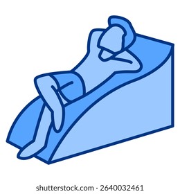 Relaxation icon represented by lying around Blue style.