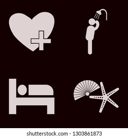 relaxation icon set with bed, man has shower and shell starfish vector illustration