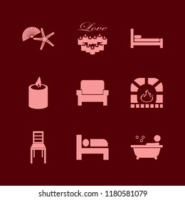relaxation icon. relaxation vector icons set bed, fireplace, candle and chair