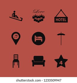 relaxation icon. relaxation vector icons set armchair, hotel four stars, hotel and bed
