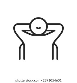 Icono de relajación. Signo aislado editable de contorno vectorial de una persona de contenido que descansa en una sala de Chaise, que simboliza la alegría y la serenidad de la relajación y el descanso.