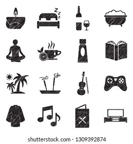 Relaxation Icons. Black Scribble Design. Vector Illustration.