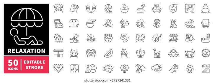 Conjunto de iconos de relajación. iconos de línea editables, contorno, spa, símbolos de bienestar