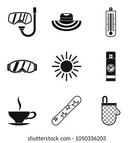 Relaxation icons set. Simple set of 9 relaxation vector icons for web isolated on white background