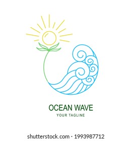 relaxation logo in the form of ocean waves and sunflowers line art design illustration