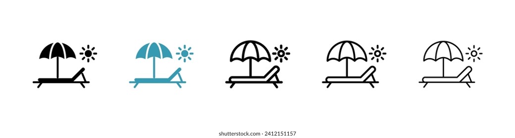 Relaxation Lounger vector icon set. Beach relaxation and sun chair vector symbol for UI design.