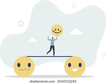 Relaxation make anxiety or stressed to happy, optimistic relief or metal illness therapy, bipolar disorder or mindful thinking concept.flat characters.