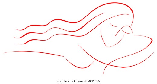 Relaxation, massage, spa. Sleeping beautiful woman with long hair. Stylized vector illustration.