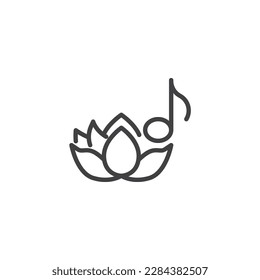 Relaxation music line icon. linear style sign for mobile concept and web design. Music note and lotus flower outline vector icon. Symbol, logo illustration. Vector graphics