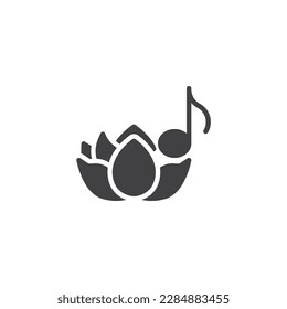 Relaxation music vector icon. filled flat sign for mobile concept and web design. Music note and lotus flower glyph icon. Symbol, logo illustration. Vector graphics