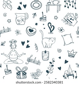 Relaxation and recuperation energy seamless pattern doodle style