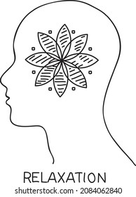 Relaxation  - sketchy vector illustration. Head with the flower inside.