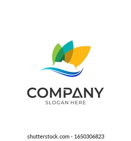 Relaxation and spa logo. Silhouette of a woman's face with leaf and wave vector logo design.