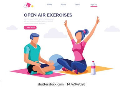 Relaxation Sport Clipart. Healthy Old Wear, Lifestyle, Together Activity, Energy Clip. Open Air Leisure For Exercise Playing. Cartoon Flat Vector Illustration Hero Image Isometric Banner.