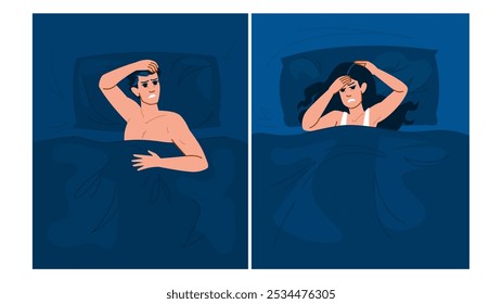 relaxation stress insomnia  vector.  sleep mindfulness, meditation tension, restlessness cortisol relaxation stress insomnia character. people flat cartoon illustration