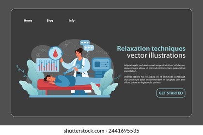 Relaxation techniques. A serene depiction of a relaxation session, emphasizing tranquility and wellness. Vector illustration.