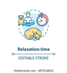 Relaxation time concept icon. Dogs day camp services. Lounge zone. Animal receiving new strength. Sleeping idea thin line illustration. Vector isolated outline RGB color drawing. Editable stroke