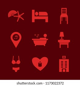 relaxation vector icons set. with hotel building, bed, beach location and chair in set