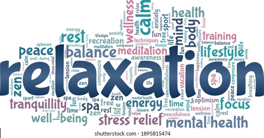 Relaxation vector illustration word cloud isolated on a white background.