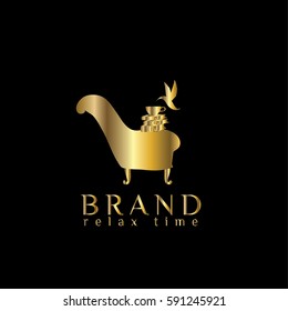 Relaxation vector logo design template. Rocking chair golden illustration