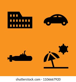 relaxation, wave, tropical and automobile icons set. Vector illustration for web and design