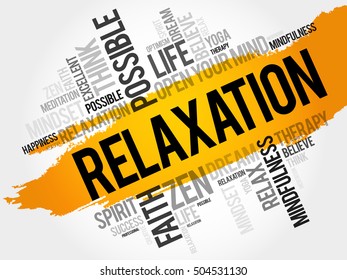 Relaxation word cloud collage, concept background