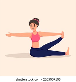 Relaxation Young Woman Practicing Yoga Character Design Illustration