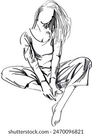 Relaxed beautiful girl. graphic illustration