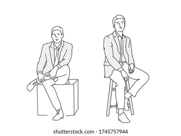 Relaxed Business People Line Drawing Vector Stock Vector (Royalty Free ...