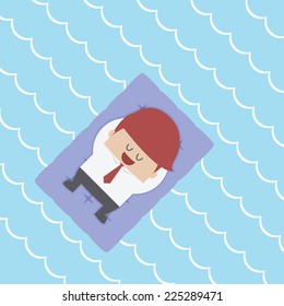 Relaxed Businessman Floating on Pool Raft, VECTOR, EPS10