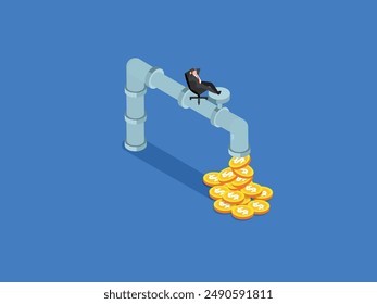 Relaxed businessman sitting on chair getting passive income 3d isometric vector illustration 