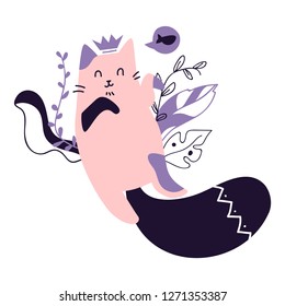 Relaxed cat. Scandinavian style. Vector illustration. Eps 10.