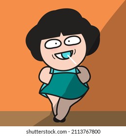 Relaxed Cheerful Girl is Taking A Break With Lollipop In Her Mouth Concept Card Character illustration