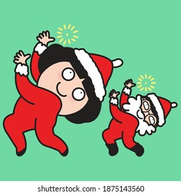 Relaxed Content Santy And Santa Claus Are Dancing. Merry Christmas Concept Card Character illustration