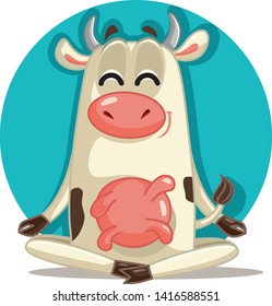 Relaxed Cow in Meditation Pose Vector Cartoon. Adorable domestic animal living carefree and doing yoga
