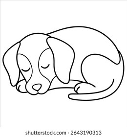 Relaxed dog illustration in continuous line art drawing style curled up in sleep conveying warmth and comfort great for animal lover artwork and cozy pet visuals